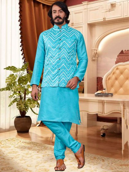 Sky Blue Colour Mens Kurta Jacket.