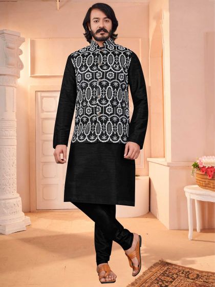 Black Colour Party Wear Kurta Jacket in Art Silk Fabric.