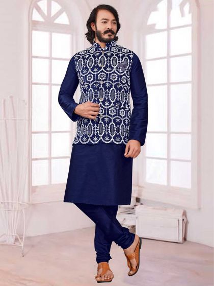 Blue Colour Mens Kurta Pajama Jacket.