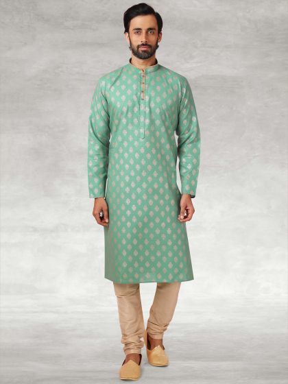 Green Colour Mens Kurta Pajama in Cotton Fabric.