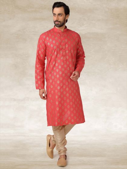 Red Colour Designer Kurta Pajama in Cotton Fabric.