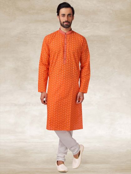 Orange Colour Cotton Designer Kurta Pajama.