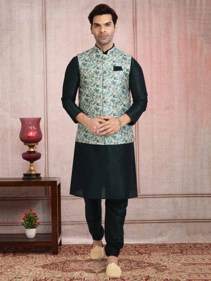 Green Colour Banarasi Silk Designer Kurta Pajama Jacket.
