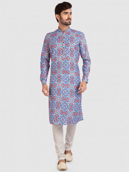 Blue Colour Mens Kurta Pajama in Cotton Fabric.