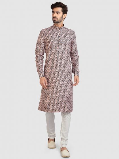 Printed Kurta Pajama For Men Peach Colour in Cotton Fabric.