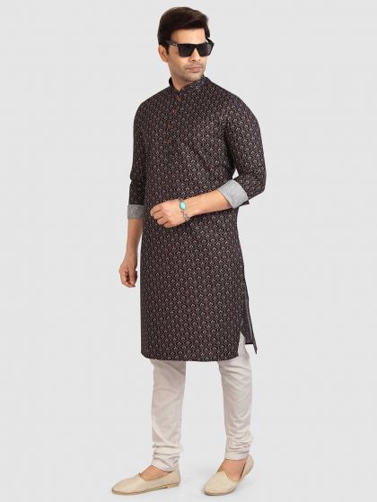 Black Colour Party Wear Kurta Pajama in Cotton Fabric.