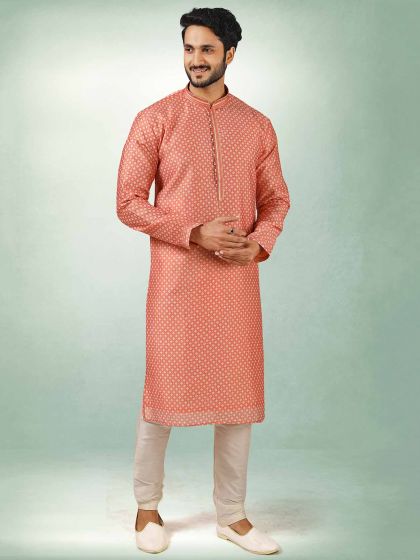 Red Colour Art Silk Fabric Mens Kurta Pajama.