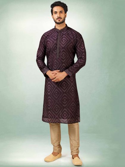 Purple Colour Printed Kurta Pajama in Art Silk Fabric.