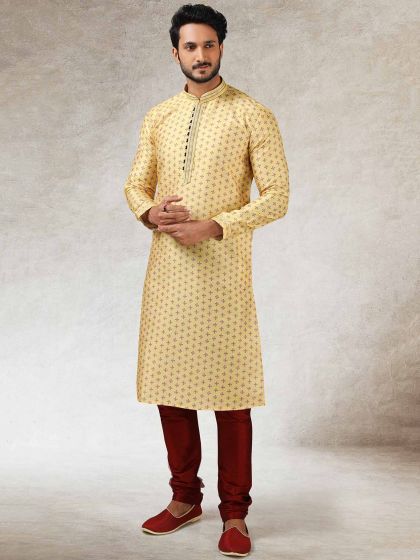 Yellow Colour Indian Designer Kurta Pajama in Art Silk Fabric.