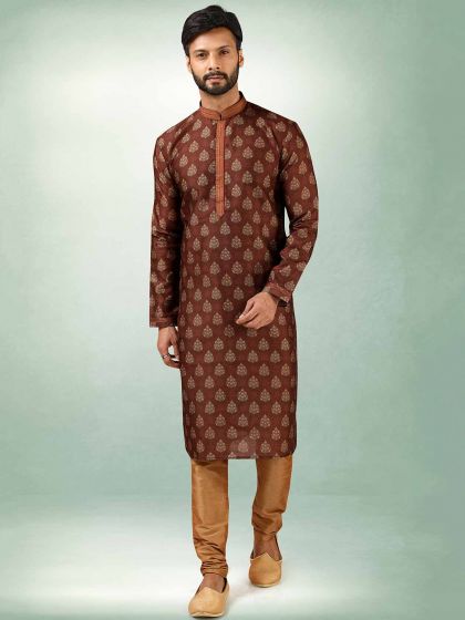 Brown Colour Mens Kurta Pajama in Art Silk Fabric.