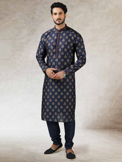 Blue Colour Party Wear Kurta Pajama in Art Silk Fabric.