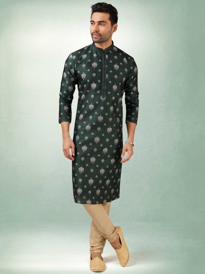 Green Colour Indian Designer Kurta Pajama in Art Silk Fabric.