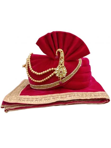 Rani Pink Colour Silk Fabric Mens Wedding Turban.