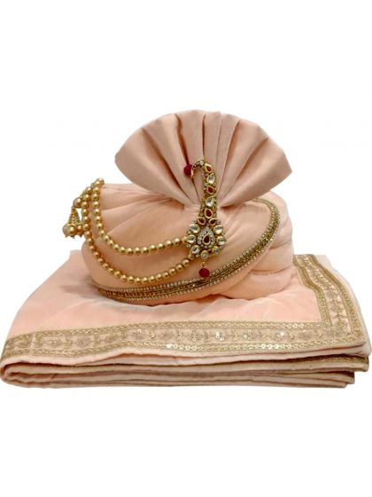 Peach Colour Mens Wedding Turban in Silk Fabric.