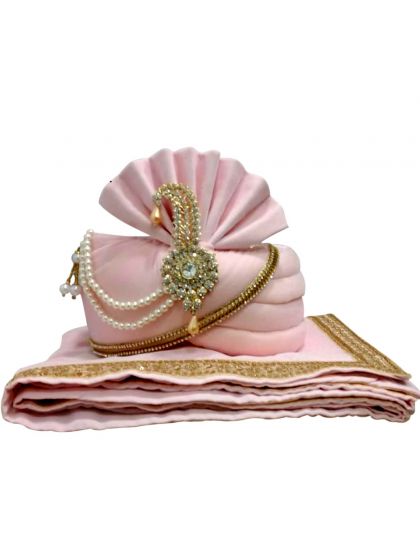 Pink Colour Silk Fabric Designer Groom Turban.