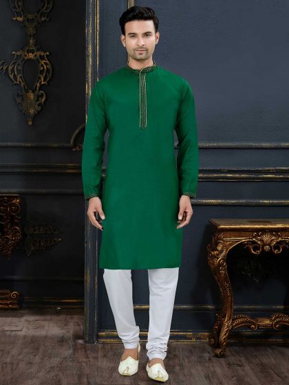 Green Colour Mens Kurta Pajama in Cotton Fabric.