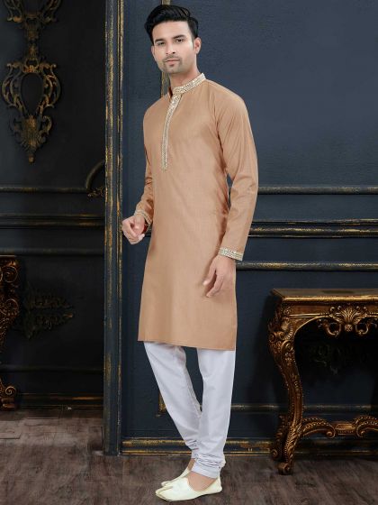 Peach Colour Cotton Kurta Pajama For Men.