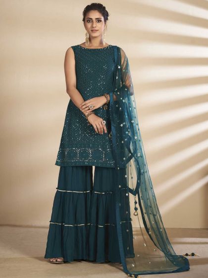 Dark Green Colour Georgette Fabric Women Salwar Suit.