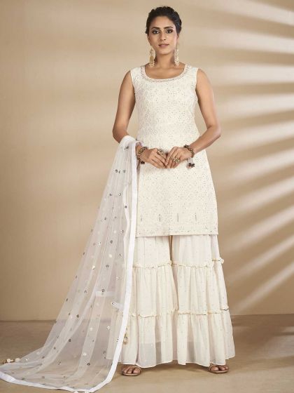 White Colour Party Wear Salwar Suit in Georgette Fabric.