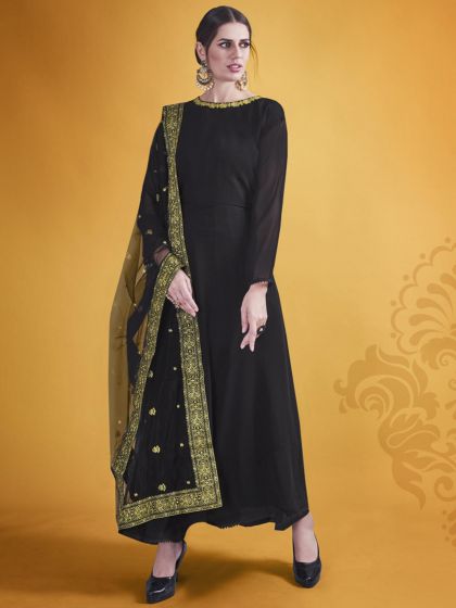 Black Colour Georgette Fabric Party Wear Salwar Suit.