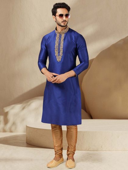 Blue Colour Banarasi Silk Fabric Kurta Pajama.