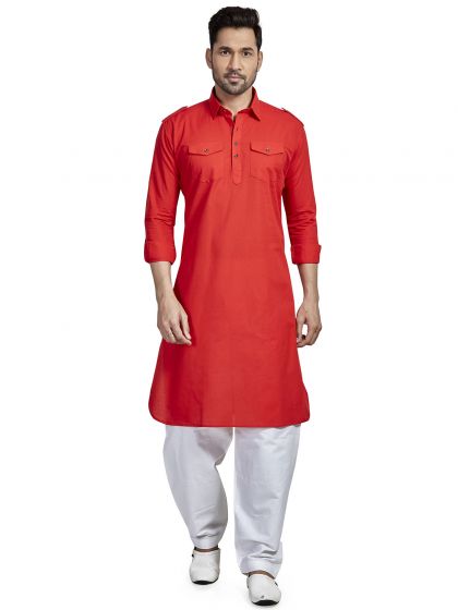 Red Colour Mens Kurta Pajama in Cotton Fabric.