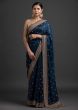 Navy Blue Colour Indian Designer Saree in Art Silk Fabric.