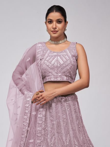 Mauve Embroidered Lehenga Choli With Dupatta