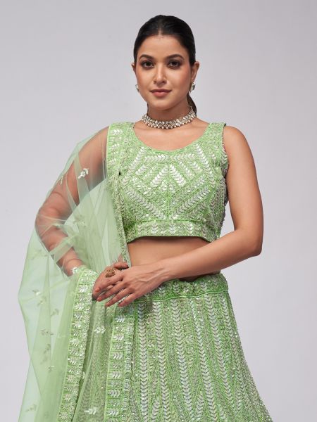 Green Sequins Worl Wedding Lehenga Choli