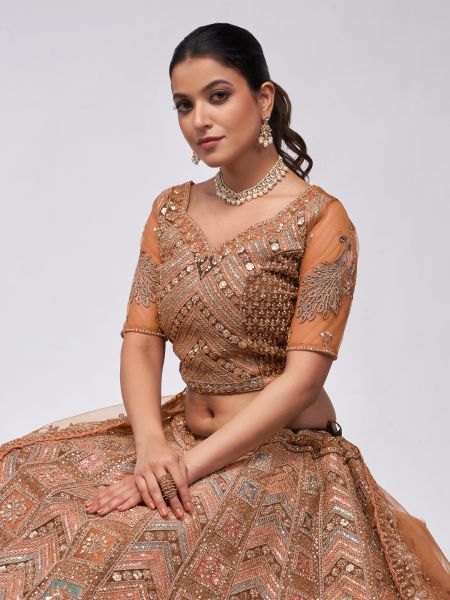 Orange Heavy Zari Embellished Lehenga Choli