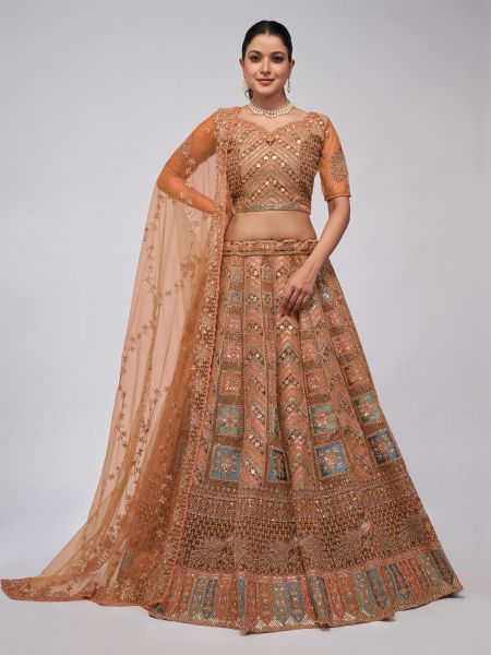 Orange Heavy Zari Embellished Lehenga Choli