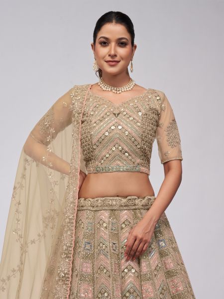 Cream Wedding Lehenga Set In Heavy Zari Work