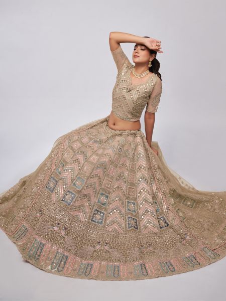 Cream Wedding Lehenga Set In Heavy Zari Work