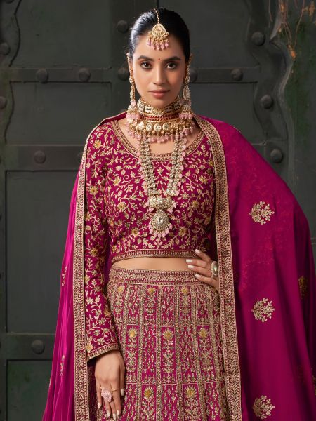 Magenta Pink Zari Enriched Bridal Lehenga Choli 