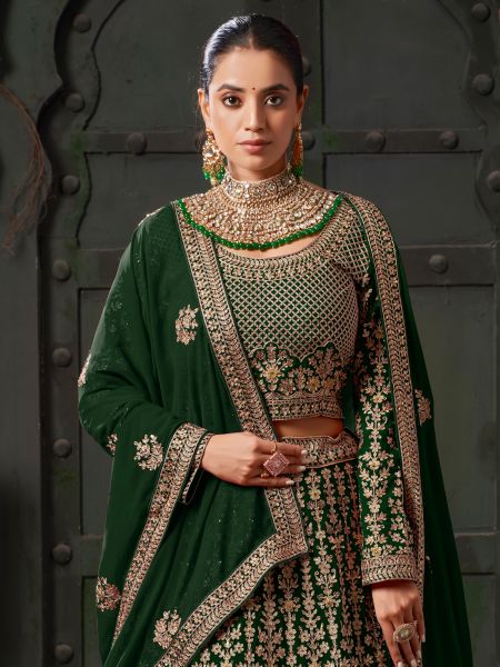 Green Stone Embellished Georgette Lehenga Choli