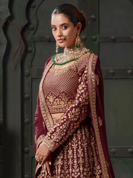 Maroon Bridal Lehenga Set In Heavy Zari Work