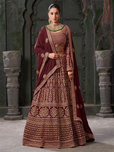 Maroon Bridal Lehenga Set In Heavy Zari Work