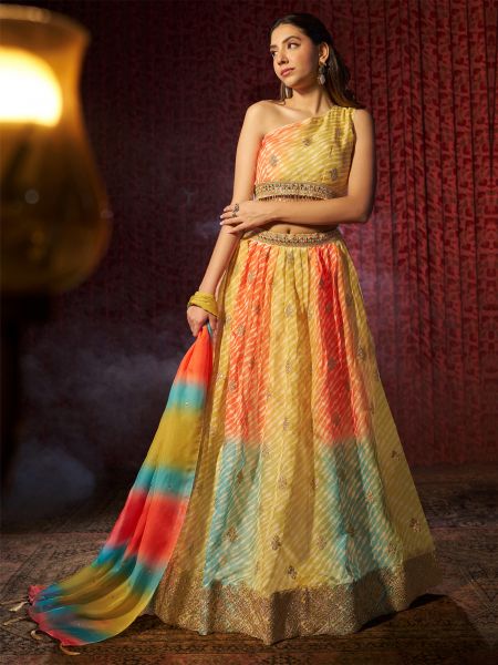 Multicolor Lehariya Printed Wedding Lehenga Choli